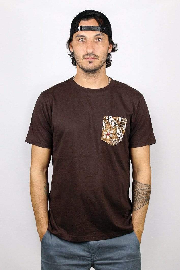 BROWN FLOWER POCKET TEE - panamunaproject Ethical, Organic &amp; Sustainable T-shirts